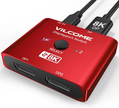 Miniatura 8 de Vilcome Conmutador DisplayPort 8K Splitter, Plug & Play, conmutación de un botón, caja de conmutación de puerto de pantalla bidireccional 2 en 1 Gris