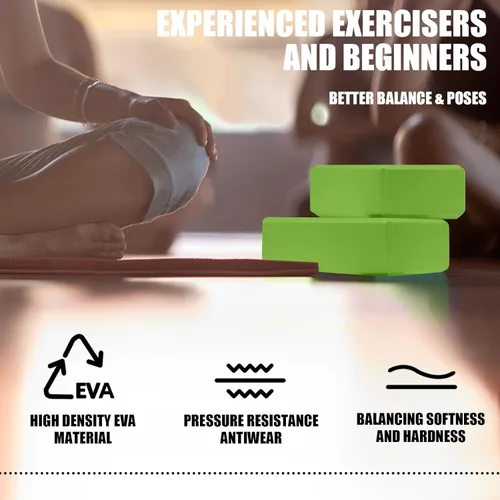 Miniatura 5 de 2 Pcs Yoga Blocks, 9"x6"x3" Foam Blocks Yoga Props for Pilates Stretching and Meditation Exercise Blocks Lightweight Yoga Essentials Verde