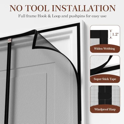 Miniatura 5 de Yotache - Puerta mosquitera magnética estrecha para puerta de 26 x 78 pulgadas, tamaño de malla de 28 x 79 pulgadas, malla de fibra de vidrio Negro