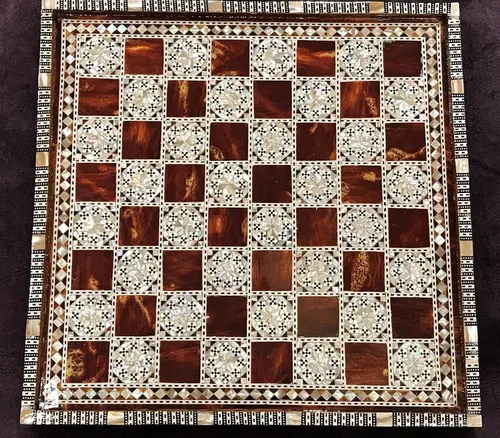 Miniatura 3 de Tablero de ajedrez con incrustaciones de nácar egipcio hecho a mano (13.2 pulgadas m02)