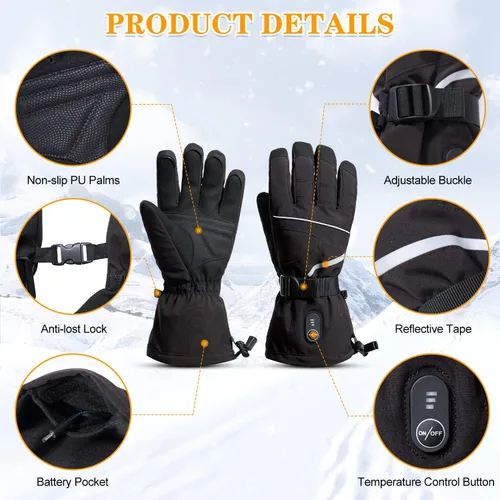 Miniatura 4 de Guantes térmicos con batería de 7.4 V recargables para hombres y mujeres, recargables para senderismo, esquí, ciclismo, campamento y pesca, guantes