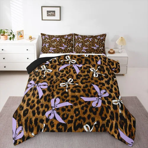 Miniatura 35 de Castle Fairy Juego de edredón con estampado de leopardo rosa y negro, juego de colcha de retazos de piel de cebra, tamaño King, para niños, niñas