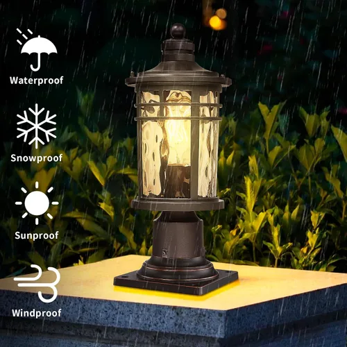 Miniatura 6 de Darkaway Luz de poste al aire libre, lámpara de poste de luz, carcasa de aluminio impermeable con vidrio ondulado ámbar para entrada de camino