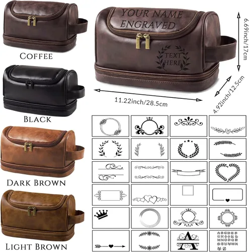 Miniatura 4 de xrlsg Neceser personalizado para hombres, kit de organizador de viaje de piel sintética grabada personalizada con gancho para colgar, regalo