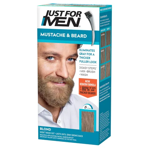 Just For Men - Tinte para bigote y barba, tinte para barba para hombres con cepillo incluido, con queratina, biotina, aloe vera y aceite de coco
