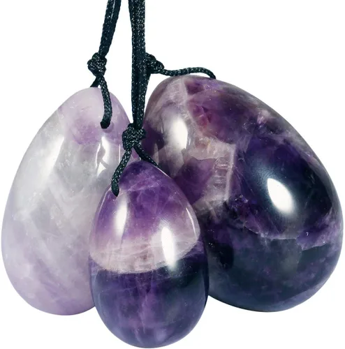 Miniatura 14 de TUMBEELLUWA Yoni Huevo de cristal curativo 3 piedras de masaje perforadas para mujeres para entrenar músculos pélvicos ejercicio Kegel, obsidiana #1