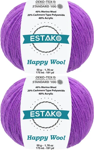Miniatura 9 de Estako Happy Wool (paquete de 2 madejas) 40% lana merino 20% cachemira tipo poliamida 40% acrílico peso fingering hilo suave para tejer y crochet