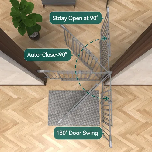 Miniatura 6 de Babelio - Puerta de seguridad para bebés para escaleras, cocina y umbrales, de 66-109 cm de ancho x 71 cm de alto, sin barra inferior Fácil Gris