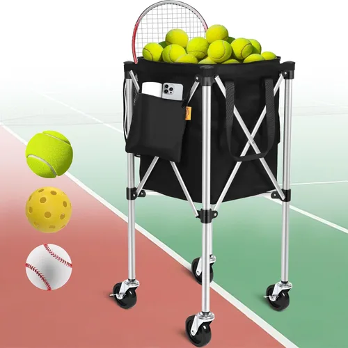 Angooni Professional Tennis Cart with Silent PU Wheels - 2 Capacity Choices (150/240 Balls) - Sturdy, Lightweight & Portable Storage for Practice