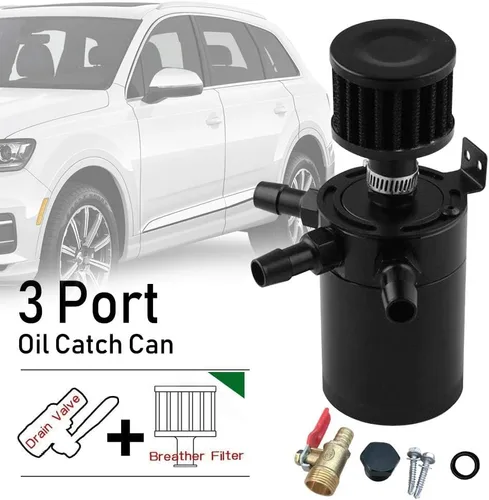 Miniatura 7 de Kit universal de tanque de reserva de aceite para coche de 150ml, compacto deflector de 3 puertos separador de aceite 2 entradas 1 salida negro