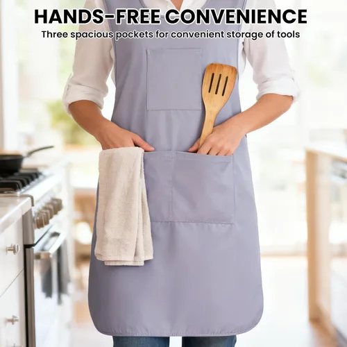 Miniatura 5 de Delantal de cocina con espalda cruzada para mujer, delantal de poliéster japonés con 3 bolsillos para hornear cocinar parrilla, delantales unisex