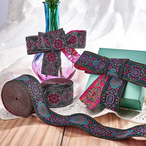 Miniatura 2 de PH PandaHall 7 yardas de cinta jacquard vintage de 1 1/4 pulgadas con ribete tejido bordado, cinta floral, ribete de tela, franja boho, cinta persa