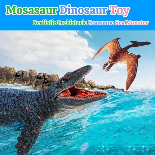 Miniatura 3 de EOIVSH Gran Figura de Juguetes de Mosasaurus, Gran Protector del Océano Mosasaurus Mordiendo a un Pterosaurio, Figura de Dinosaurio Monstruo Marino