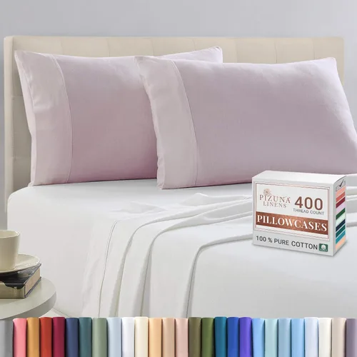 Miniatura 93 de Pizuna Juego de 2 fundas de almohada de 100 % algodón puro, tamaño estándar, color blanco, lujosas fundas de almohada de 400 hilos de satén