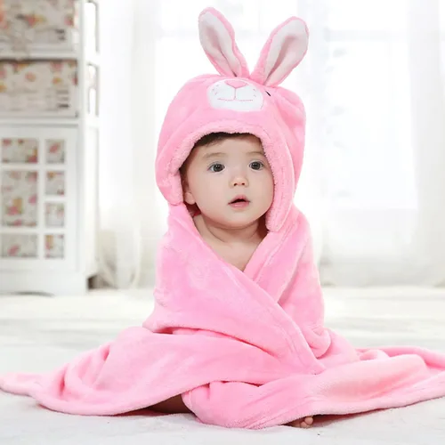 Miniatura 6 de TONWHAR Manta con capucha de cara de animal para bebés y niños de 0 a 4 años, manta de felpa para después del baño (conejo)