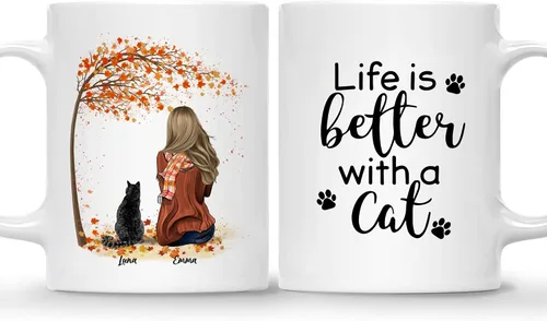 Miniatura 30 de Gossby Taza personalizada con texto en inglés "Being a Cat Mom", regalo personalizado para mujeres con diseño, nombre, raza de gato, cumpleaños, día