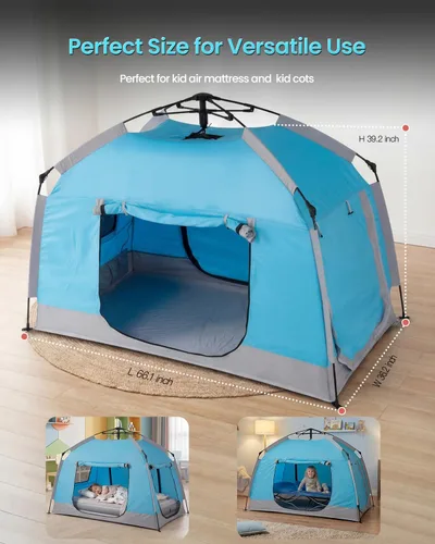 Miniatura 6 de Casa de juegos para niños fácil de instalar con bonita tira de luces LED y 3 aberturas grandes, carpa de juego portátil para niños y habitación