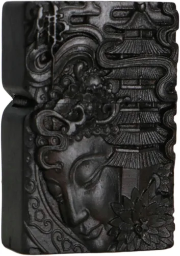 Miniatura 44 de Carcasa exterior tallada en madera negra de ébano natural para kit de inserción Zippo (Kwan Yin Goddess Dragon Phoenix)