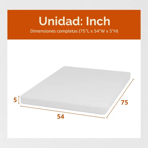 Miniatura 2 de PayLessHere Colchón Full de 5 Pulgadas Colchón de Espuma Viscoelástica de Gel de Firmeza Media Blanco con Funda de Cremallera Lavable