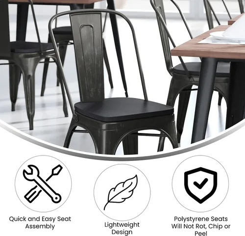 Miniatura 3 de Flash Furniture Perry - Silla apilable comercial para interiores y exteriores con asiento de poliestireno, marco de metal dorado envejecido, asiento