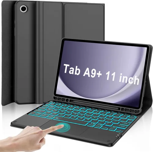 Miniatura 12 de Funda para Galaxy Tab A9 Plus con teclado 5G de 11 pulgadas 2023 (SM-X210/X216/X218), funda de teclado de tableta desmontable retroiluminada de 7