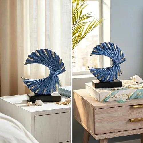 Miniatura 6 de Escultura de onda de oro azul, detalles modernos de olas oceánicas, estatua de arte de resina para estante, mesa de café, soporte de TV, adornos