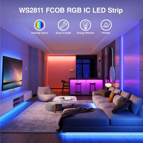 Miniatura 2 de HAMRVL Tira de luz LED RGB COB, WS2811, 12 V, programable, flexible, de alta densidad, uniforme de persecución de color, luces LED 576LED/m, 16.4