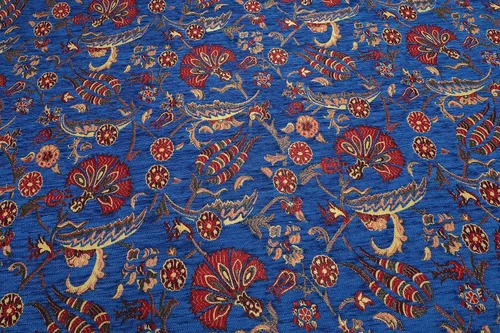 Tela de tapicería, Tela turca por metro, por The Yard, Tela de tapicería de chenilla jacquard con patrón de clavel azul marino - Seleccione - 1
