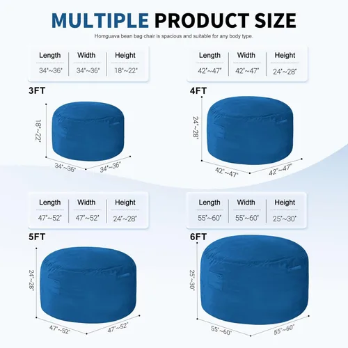 Miniatura 2 de Homguava Silla Puf de 5 Pies Puf Gigante con Relleno de Espuma Viscoelástica, Cómodas Sillas Puf para Adultos, Silla Puf para Adultos con Funda