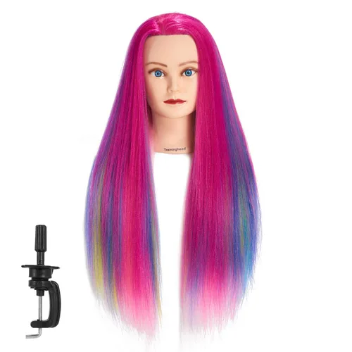 Miniatura 2 de Cabeza de Entrenamiento 26"-28" Cabeza de Maniquí para Peinado Maniquí de Cosmetología Cabeza de Muñeca Cabello de Fibra Sintética Modelo de Multi