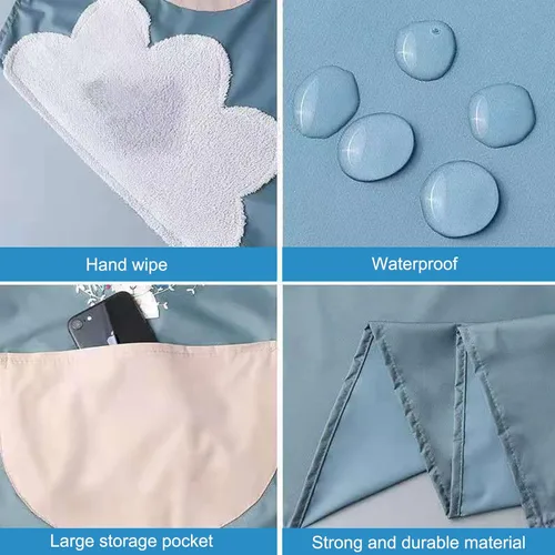 Miniatura 6 de DILLMAN Delantal de cocina para mujer con bolsillos para limpiar las manos, bolsillo grande, limpieza a mano, impermeable para cocinar y hornear Azul