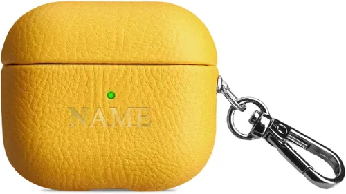 Miniatura 6 de Funda de cuero con iniciales personalizadas para Apple Airpods 3 2021, funda vegana de lujo con llavero con nombre personalizado en relieve y letras