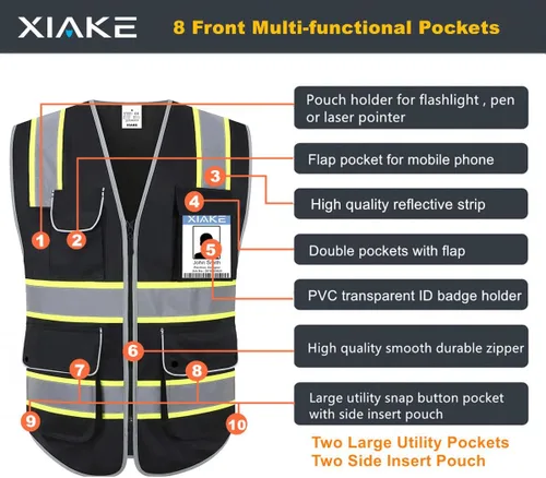 Miniatura 3 de XIAKE Chaleco de seguridad reflectante para hombres y mujeres, chaleco de alta visibilidad clase 2 con bolsillos, cumple con las normas ANSI Ribete