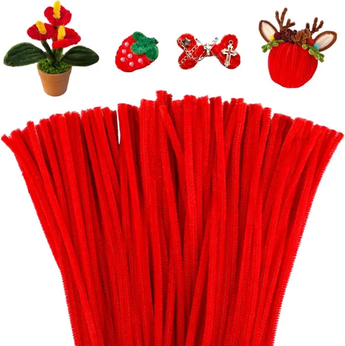 Miniatura 8 de Mnuizu - 200 limpiadores de tuberías, tallos de chenilla para manualidades, varillas esponjosas para manualidades navideñas y suministros de Rosa