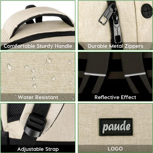 Miniatura 4 de Paude Mochila para adolescentes, laptop, universidad, negocios, viajes, 15.6 pulgadas, beige