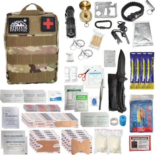 Miniatura 12 de Kit de supervivencia y primeros auxilios Molle de 250 piezas, equipo de emergencia al aire libre y bolsa de trauma para camping, senderismo, caza