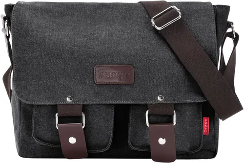 Miniatura 11 de Bolsa de mensajero para hombre, bolsa para laptop, unisex, bolsa de lona retro, 14-15.6 pulgadas, casual, bolsa de hombro individual para trabajo