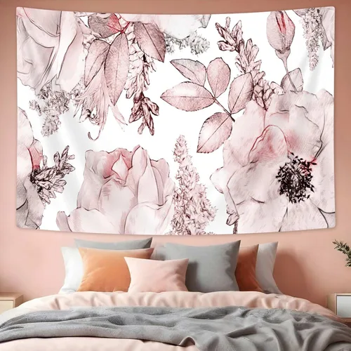 Miniatura 9 de SAOLUIS Tapiz floral, tapiz de flores azules, tapiz estético floral de acuarela, tapiz floral de poliéster, flores bohemias para colgar en la pared