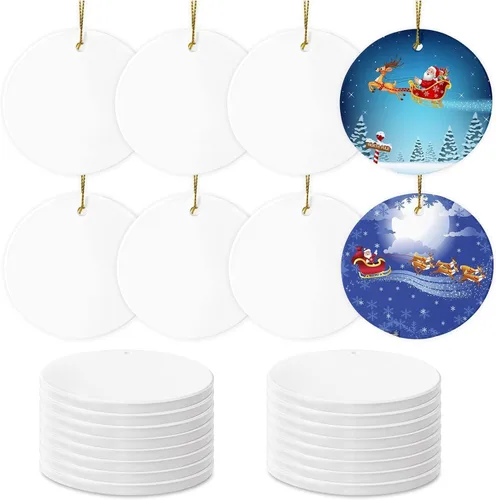 Miniatura 7 de Adornos de cerámica para sublimación, 25 unidades de discos redondos de porcelana blanca a granel para impresión de prensa térmica, regalo Blanco