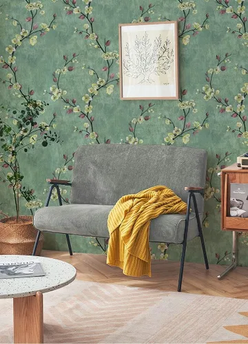 Miniatura 6 de Dviolet Papel tapiz floral verde de despegar y pegar de 17.7'' x 118'', estilo retro moderno, impermeable, extraíble, 14.5 pies cuadrados