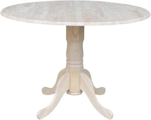 Miniatura 16 de IC International Concepts, mesa de comedor redonda de 42" con pedestal y dos alas plegables, madera maciza, Parawood resistente, color blanco