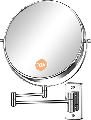 Gospire Espejo de pared extra grande de 9 pulgadas con aumento 1X/10X, giratorio de 360° y extensible, acabado cromado pulido para tocador de baño,