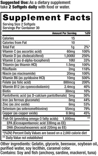 Miniatura 2 de ProRenal+D con aceite de pescado Omega-3 Multivitamínico para riñón 60 cápsulas blandas, suministro para 30 días