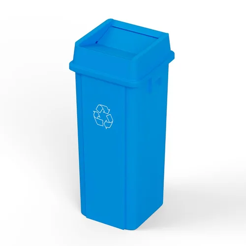 Cubo de basura comercial cuadrado azul de 23 galones con tapa | Oficina al aire libre, restaurante, cocina escolar