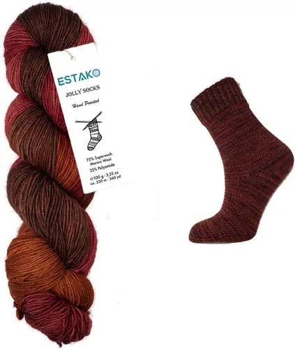 Miniatura 6 de Estako Jolly Socks Hilo Pintado a Mano 75% Lana Merino Superwash y 25% Poliamida (Fine/Sport 2 Peso) / 3.52 Oz - 100 gr / 360 Yardas - 330 mt