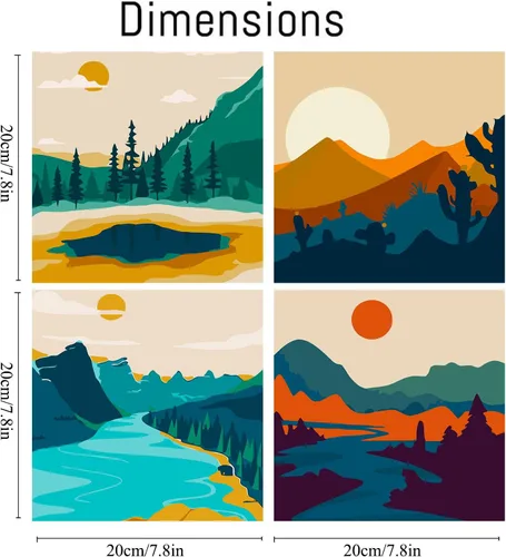 Miniatura 5 de FQOVKYN Paquete de 4 pinturas de atardecer por números para adultos principiantes, pintura de paisajes por números sobre lienzo, pintura acrílica