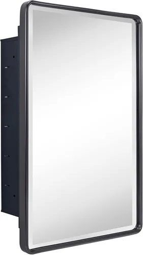 Miniatura 13 de TEHOME Botiquín de baño empotrado con marco de metal dorado cepillado con espejo rectangular redondeado con espejo biselado de 16 x 24 pulgadas