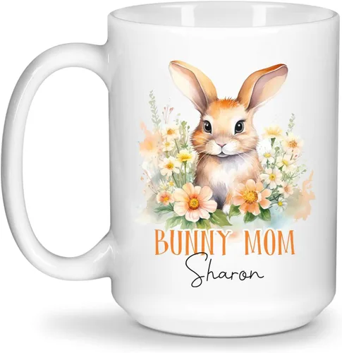 Miniatura 18 de Taza de viaje de cerámica personalizada de conejo, taza con nombre personalizado para los amantes de los conejos, taza de té con nombre temático