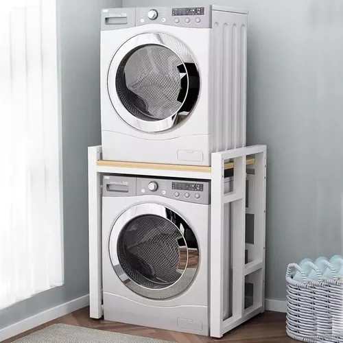 Miniatura 12 de Estante grueso para lavadora con estante ajustable, estante de almacenamiento apilable que ahorra espacio, soporte apilable para lavadora y secadora