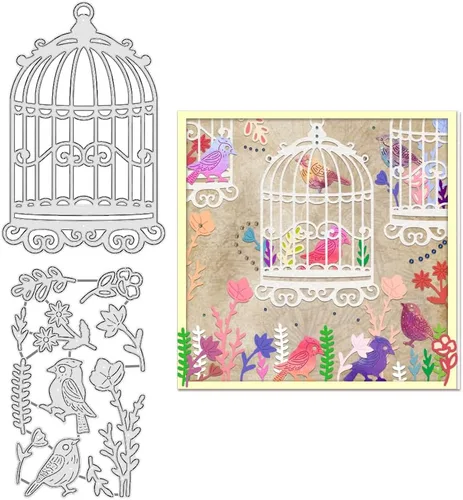 BENECREAT Jaula de pájaros con plantillas de troqueles de corte de acero al carbono con flores, plantillas de troqueles de corte de metal con